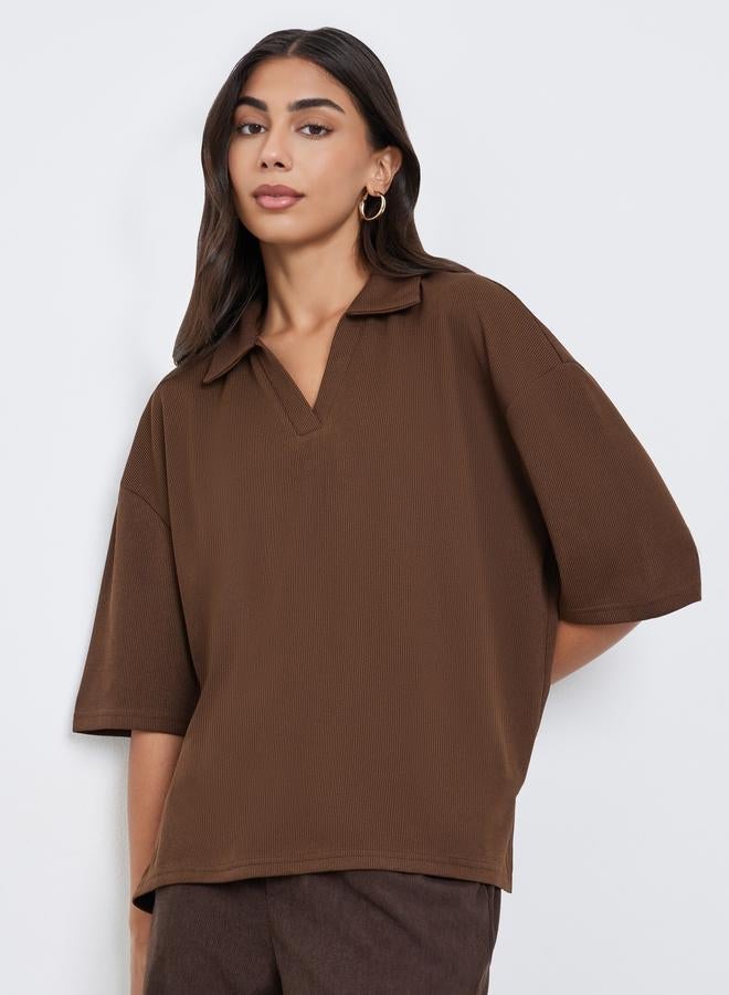 Styli Brown Soft Touch Relaxed Fit Polo T-Shirt - Image 2